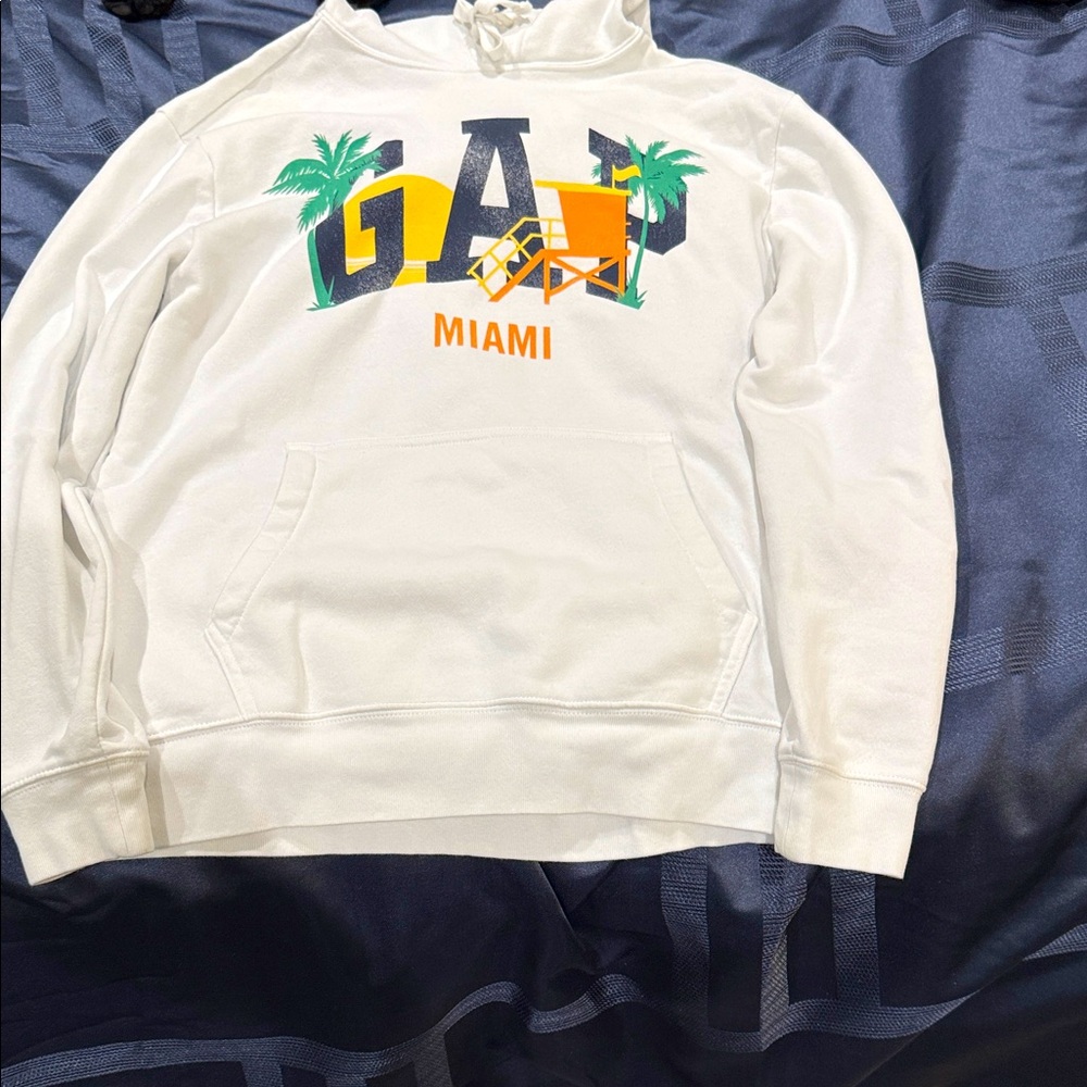 GAP White Miami Graphic Crewneck Hoodie
